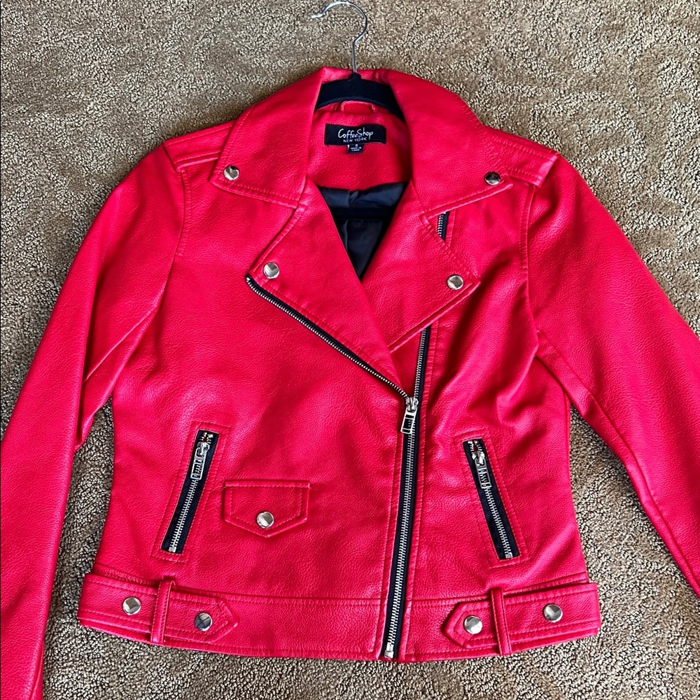 Women's Vibrant Red Pleather Jacket